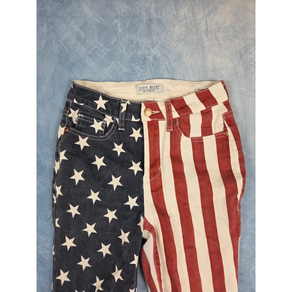 Judy Blue American Flag Women's Flare Jeans 0/24 Red White Blue Stars Stripes